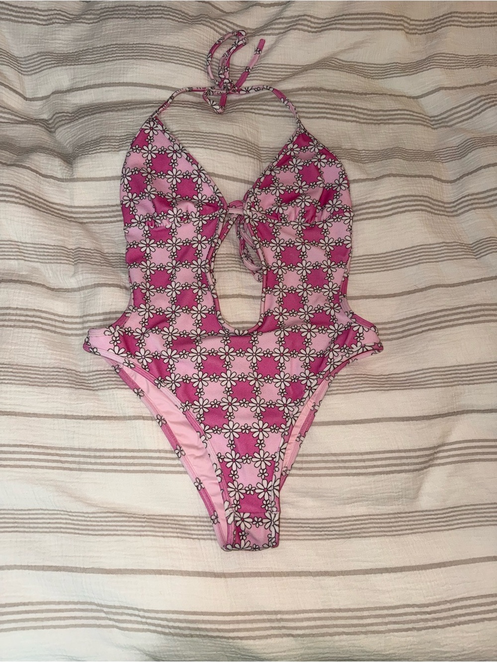 Frankie's Bikinis Pink Floral Cutout One-Piece Swimsuit